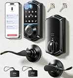 Veise VE017-L Fingerprint Smart Lock with Lever Handles, App Control, Keyless Entry Front Door Lock Set, Electronic Digital Keypad Deadbolt, Remote Grant, Emergency Power Port, Auto Lock, Matte Black