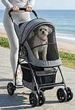 Pet Gear Happy Trails Lite Pet Stroller for Cats/Dogs, Zipper Entry, Easy Fold with Removable Liner, Safety Tether, Storage Basket, Titanium Grey