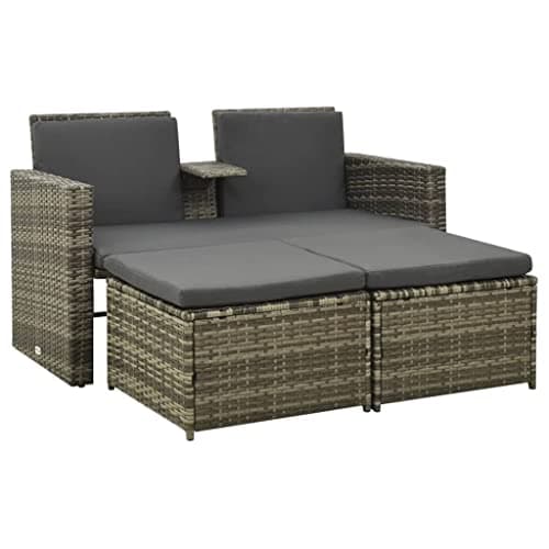 YELWHI Patio Set 3 Piece Patio Lounge Set with Cushions Poly Rattan Gray