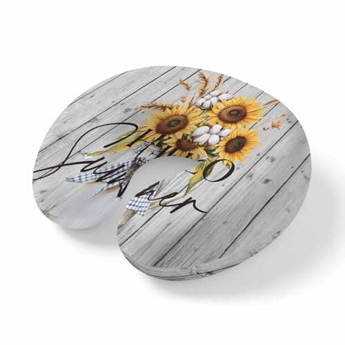 ZFUNCING Travel Pillows U-Shaped Neck Pillow Hello Summer Sunflower Cotton Plant Ergonomic Memory Foam Pillow Head Cushion,Vintage Wood Board Soft Portable Neck Pillows for Office Airplane Car Train