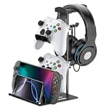 KDD Headphone Stand, Controller Holder & Headset Holder for Desk, Earphone Stand with Aluminum Supporting Bar, Universal Storage Organizer Headphones/Controller/Switch/Mobile Phone