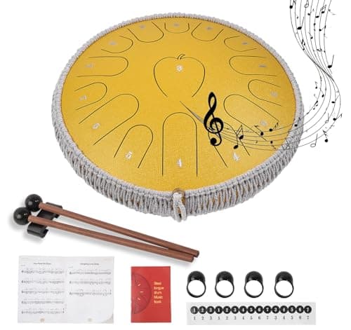 Lindahandel Tongue Drum 14 Inch 15 Tones Handpan Drum Set C Major Steel Tongue Drum Handpan with Mallet & Carry Bag Ideal for Meditation, Yoga, Sound Therapy Style C