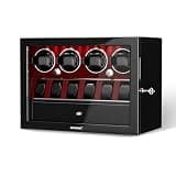 DUKWIN Watch Winder for 4 Automatic Watches,Lockable Watch Winders with Watch and Jewelry Storages, Super Quiet Mabuchi Motor with High-Gloss Piano Lacquer Finish,Built-in Illumination-Red