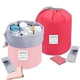 INVODA Travel Cosmetic Bucket,Portable Makeup Toiletry Organizer(Pink+Red)