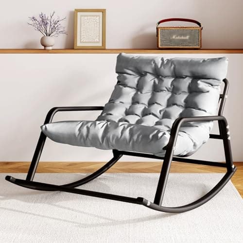 Double Breathable Bedroom Rocking Chair with Soft Cushion, Comfortable Living Room Rocking Chair, Modern Outdoor Garden Lounger, Zero Gravity Chairs with Armrests, Ergonomic Chairs (Color : Grey)