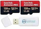 SanDisk 128GB Extreme Pro MicroSD Memory Card (2 Pack) Works with DJI Air 2S, Air 2, Mini, Mini 2, Mavic 2 Drone (SDSQXCD-128G-GN6MA) Bundle with 1 Everything But Stromboli MicroSDXC & SD Card Reader