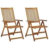 Kaorsrow Outdoor Reclining Chairs Set of 2, Solid Acacia Wood Patio Garden Chairs, 5-Position Adjustable Backrest, Foldable Lounge Chair for Backyard, Porch, Terrace, 22.4 x 22.4 x 43.3 in