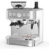 FinerFurnis 15 Bar Strong coffee Machine with Built-in Conical Burr Grinder - PID Temp Control - 58mm Portafilter - Steam Wand Milk Frother - 2.5L Removable Water Tank - Stainless Steel -