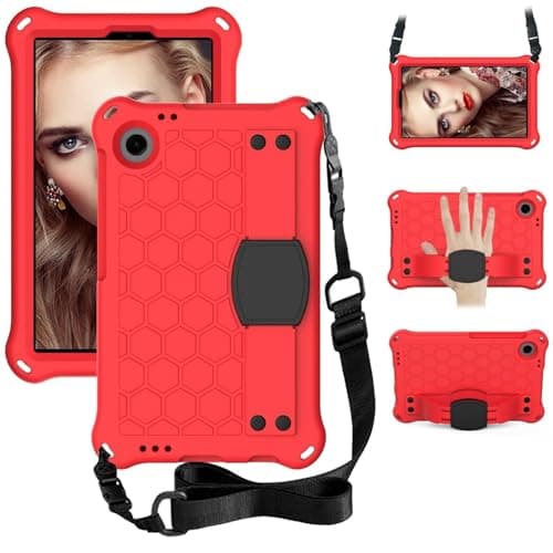 Case for Alcatel Joy Tab 2 2020 (9032Z) Tablet Case for Kids, Rugged Lightweight EVA Shockproof Protective Handle Stand Cover Honeycomb Heat Dissipation(Vermelho)