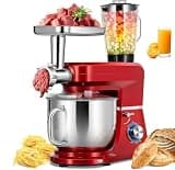 3 in 1 Multifunctional Stand Mixer,Dough Mixer,6 Speed Tilt-Head Meat Grinder,Juice Blender,With Stainless Steel Bowl,For Cake,Bread,Dough,Home Cooking and Juice Blending Red
