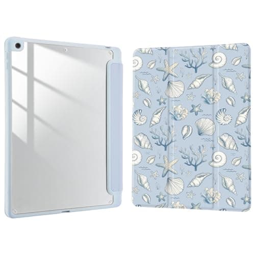 Joyland Coral Shell Case for iPad 10th Generation Case 10.9 inch 2022/iPad (A16) 11th Gen 11 Inch 2025 with Pencil Holder,Shockproof Cover Clear Transparent Back Shell Auto Wake/Sleep,Blue