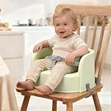 Booster Seat for Dining with 1 bib, Travel High Chair with 3-Point Harness and 2 Adjustable Straps, Washable Baby Food Chairs 6 Months Plus Sitting Up (Green)