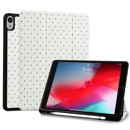 Fycyko Case for iPad Air 11 Inch M4 (2026)/M3 (2025)/M2 (2024),iPad Air 5th/4th Generation(2022/2020)-White Polka Dot Stylish Aesthetics Design with Pencil Holder Protective Cover for iPad 10.9 Inch