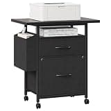 Alpen File Cabinet, Small Filing Cabinet with 2 Drawer and 24" Desktop, Mobile Printer Stand with Side Storage Bag, Fits A4/Letter for Home Office, Black