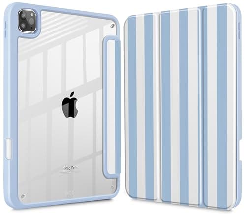 Tuiklol Case for iPad Pro 12.9 Inch M2 Case 2022 2021 2020 2018 Generation 6th/5th/4th/3rd,Built-in Pencil Holder Clear Transparent Protective Back Shell Cover, Striped Blue