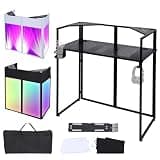 ANGELBECKE Portable DJ Booth Facade,DJ Table,Heavy-Duty DJ Table Stand Portable Booth,Iron Plate Surface DJ Facade Booth,with Carry Bag & Hook & Cup Holder (41.3"L x 20.4"W x 43.3"H)