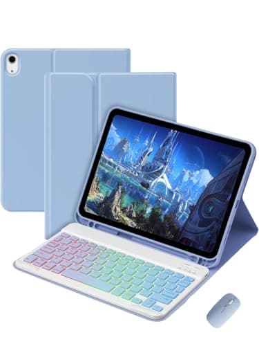 AILANMY for iPad 11th 10th Generation Case with Keyboard- 7 Colors Backlit Wireless Detachable Folio Keyboard Cover for iPad 11-inch A16 2025 10th Gen 10.9 Inch 2022 (Sky Blue)