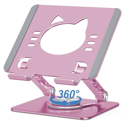 Aoviho Rotating Tablet Stand for Desk - [Adjustable] Drawing Stand for iPad, Portable Aluminum Desktop Holder, Compatible with 4.7–12.9 inch Devices (Pink)