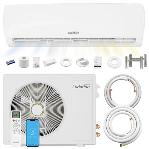 Ludatido 2026Upgraded 18000 BTU Ductless Mini Split Heat Pump,230V Inverter AC, 19 SEER, WiFi & Alexa Voice Control, Cooling & Heating System with Installation Kit & Remote,Rooms Max Up to 1250 Sq.Ft