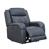 Watson & Whitely Genuine Leather Power Recliner Chairs for Adults, Wall Hugger RV Recliner with Power Headrest & Charging Ports, Electric Recliner Sofa Chair for Living Room, Navy