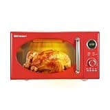 Emerson MWRG0901RD 0.9 Cu. Ft. Retro Microwave with 1,000W Grill Function, 800W Cooking Power, LED Display, 5 Power Levels, 8 Auto Menus, Glass Turntable, Child Lock, Red Countertop Design