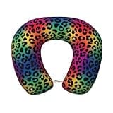 Hekroxu Leopard Neon Rainbow Gradient (5) Print Travel Pillow Pure Memory Foam Neck Pillow Airplane for Traveling,Car, Train,Napping,Traveling,Washable Cover