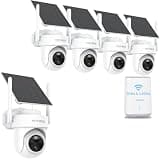 YOYIRYB 5-Camera Solar Security System: 4-Camera Kit + Add-On Camera, Ethernet Base Station, 4K, No Subscription, 64GB Local Storage, Color Night Vision