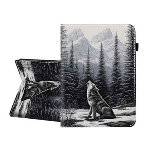 CICPLKSE Case for Samsung Galaxy Tab A 9.7 inch 2015 Model (SM-T550/T555C),Premium PU Leather Cover with Auto Sleep Wake,Wolf Howling in Forest