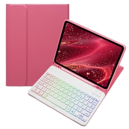 kaidisen Colorful Backlit Keyboard Case for iPad 9th/8th/7th Generation 10.2",Air 3rd Gen,iPad Pro 10.5" Case with Detachable Bluetooth RGB Backlight Keyboard Cute Candy Color,Dark Pink+White
