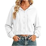 xiaoleilemon Cute Cropped Hoodies for Women Button Down Long Sleeve Sweatshirts Fashion Casual Long Sleeve Hooded Jackets