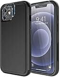 Diverbox for iPhone 12 case [Shockproof] [Dropproof] [Tempered Glass Screen Protector],Heavy Duty Protection Phone Case Cover for Apple iPhone 12 (12-Black-3in1)