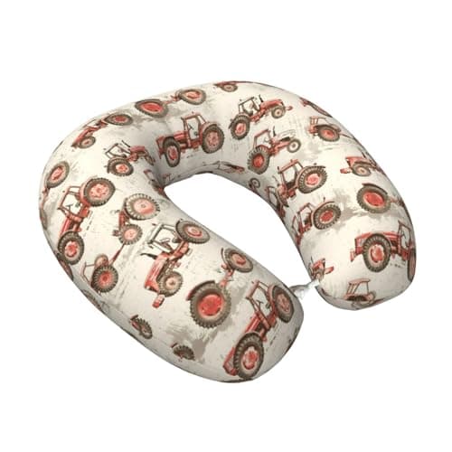 Fuzquwu Red Wheeled Tractors (1) Pattern Neck Pillow for Traveling Airplane,Pure Memory Foam U-Shaped Neck Pillows for Flight Headrest Sleep