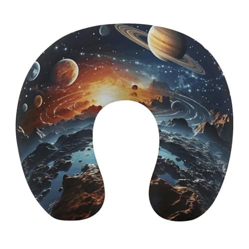 FodPand Planets Stars and Milky Way Galaxy Neck Pillows Ergonomic Travel Head Office Napping Pillows Neck and Head Support Portable Travel Pillow Comfortable U Shape Memory Foam Pillow