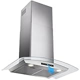 VIKIO HOME 30 Inch Wall Mounted Range Hood, Curved Glass Kitchen Vent Hood, 450 CFM Ducted/Ductless Convertible Chimney Hood with Dual Inlet, 3-Speed Touch Control and 2 Charcoal Filters Included