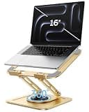 LOXP Adjustable Laptop Stand, Computer Stand with 360 Rotating Base, Ergonomic Laptop Riser Mount for Desk Foldable Protable Computer Desk Fits with MacBook Pro Air (10-16") - Gold
