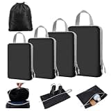 NBERMOTION 4/8 Set Compression Packing Cubes for Travel Essentials, Compressible Expandable Luggage Organizer Bags for Clothes, Durable Space Saver Storage Bags for Suitcase(8set-Black)