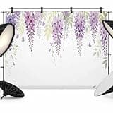 Green Purple Flowers Backdrop 8x6ft Spring Summer Watercolor Floral Leaf Photography Backdrop Photoshoot Background Tapestry Banner for Birthday Baby Shower Decoration Party Video Photo Studio Props