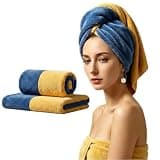 YUEYOUMI Faux Pearl Decoration Blue & Yellow Hair Drying Wrap Towel Cap