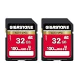 GIGASTONE 32GB SD Card 2-Pack, Camera Plus, UHS-I U1 Class 10 SDHC Memory Card Full HD Video for Digital Camera, with 2 mini Cases