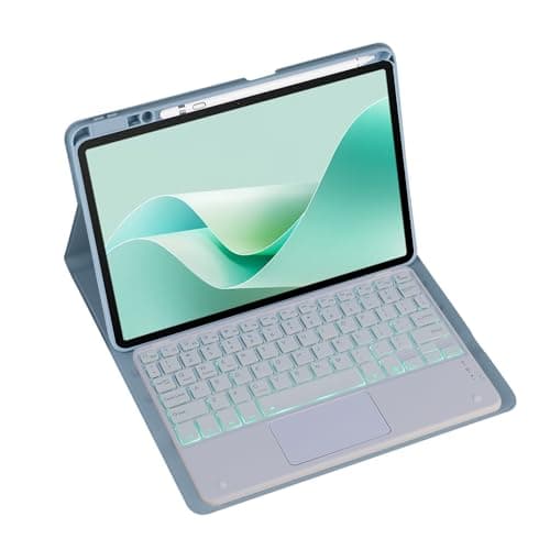 Magnetic Detachable Wireless Keyboard & Mouse Combo with Built in Pen Holder Leather Cover for Huawei MatePad 11.5-inch (2024) Tablet Keyboard Case (Blue,Backlight Touch Pad)