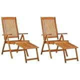 Makastle Folding Patio Reclining Chair Set of 2 with Extendable Footrest, Solid Eucalyptus Wood, Brown, 22.8" x 45.3" x 44.1"