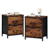 Sweetcrispy Nightstand Set of 2 with 2 Storage Drawers, 20" Height Small Bed Side Furniture End Table, Wooden Top Fabric Cabinet Mini Dresser for Bedroom, Closet, Entryway, College Dorm, Rustic Brown