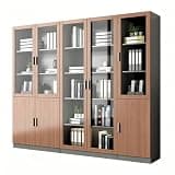 YKHTBDL Wood File Cabinet with Aluminum Alloy Handle, Storage Cabinet with Explosion-Proof Glass, Bookcase with 5-Tier Shelves for Home Office, Garage and Warehouse Red Oak ABC