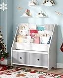 CHOEZON Kids Bookshelf and Toy Storage, 4 Tier Large Capacity Kids Book Rack, Sling Kid Bookcase, for Kids Room, Nursery, Playroom, White and Gray MCW06WT