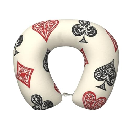 Retro Black Red Playing Cards Travel Pillow Super Lightweight Portable Memory Foam U Shaped Neck Pillows Detachable