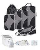 BAGSMART Compression Packing Cubes for Travel, Compressible Luggage Organizer for Cruise Ship, Lightweight Travel Essentials 14-Pack 1L+2M+2S+1laundryBag+1shoe bags+1toiletry bag+6plastic bags