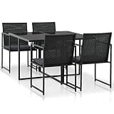 Makastle 5-Piece Patio Dining Set in Black with Cushions, PE Rattan and Glass Top Table, Powder-Coated Steel Frame, Rectangular, 42.9 x 42.9 x 28.3 Inches, Assembly Required
