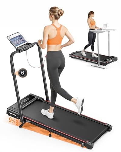 TOPUTURE Walking Pad Treadmill with Incline and Handle, Foldable Treadmills with Dual Display and Mute Control, Under Desk Treadmill for Home with App Bluetooth Folding Walking Pad for Small Space