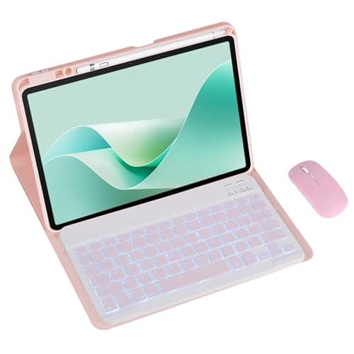 Magnetic Detachable Wireless Keyboard & Mouse Combo with Built in Pen Holder Leather Cover for Huawei MatePad 11.5-inch (2024) Tablet Keyboard Case (Pink,Backlight and Mouse)