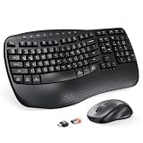 MEETION Ergonomic Keyboard and Mouse Wireless Combo, Wave Keys Natural Typing, 2.4G USB Receiver Wireless Keyboard with Wrist Rest, 4 Adjustable DPI Optical Mouse, Computer/Laptop/Windows/Mac, Black